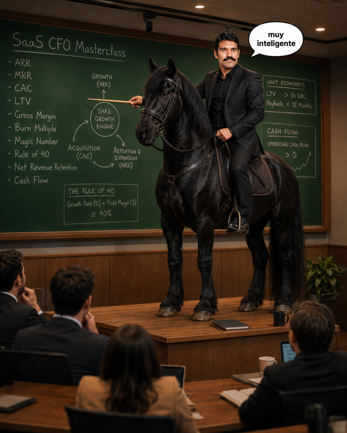 Neeraj teaching a finance masterclass on a horse